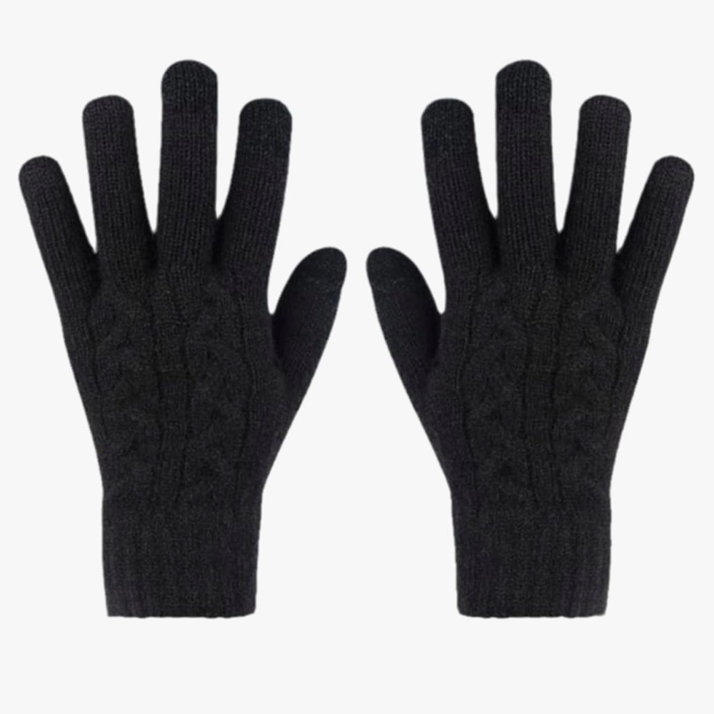 NWOT Amazon Black Knit Wool Touchscreen Finger Gloves OS